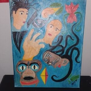 Abstract Blue and Multicolor Canvas Art